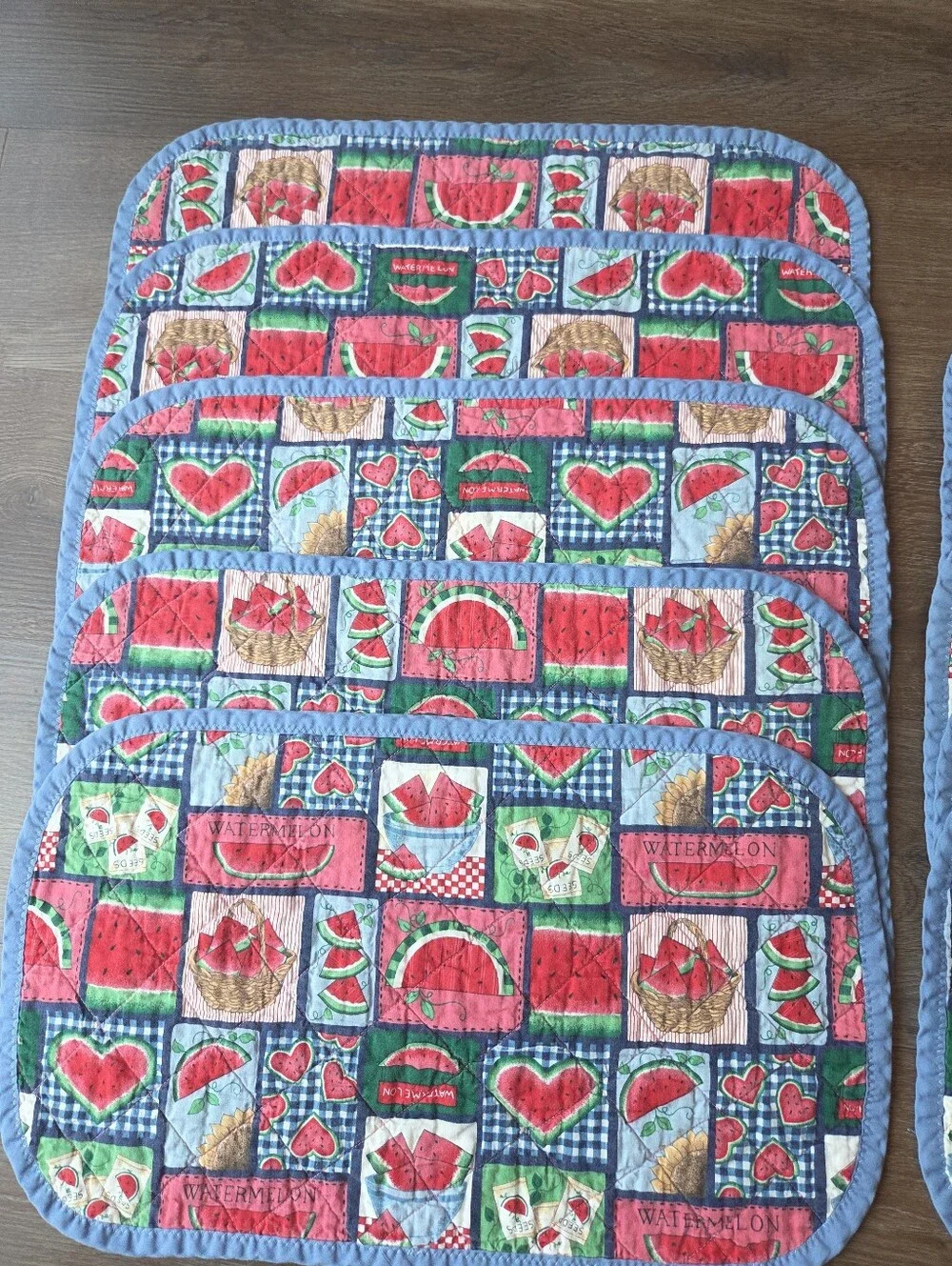 Vintage set of 10 Handmade Farmhouse Patchwork Watermelon Print Placemats
